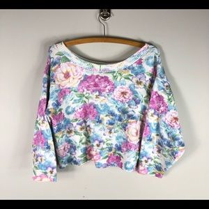 90s vintage floral crop off the shoulder sweater